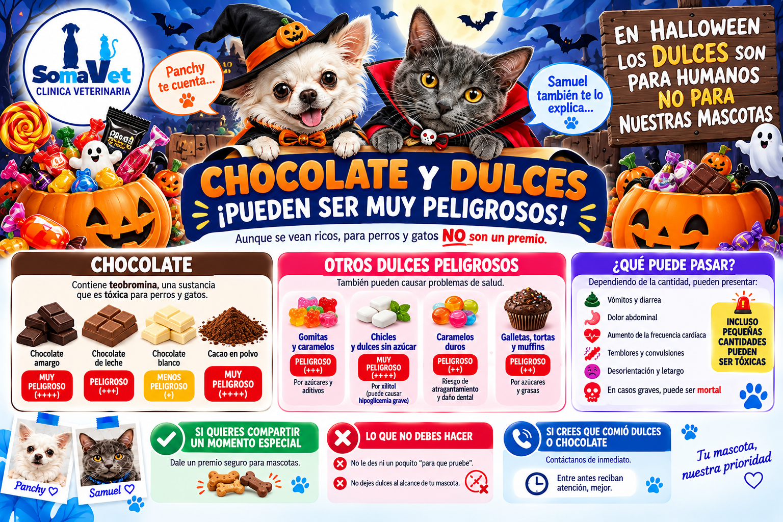 Chocolate y dulces de Halloween pueden ser muy peligrosos para perros y gatos